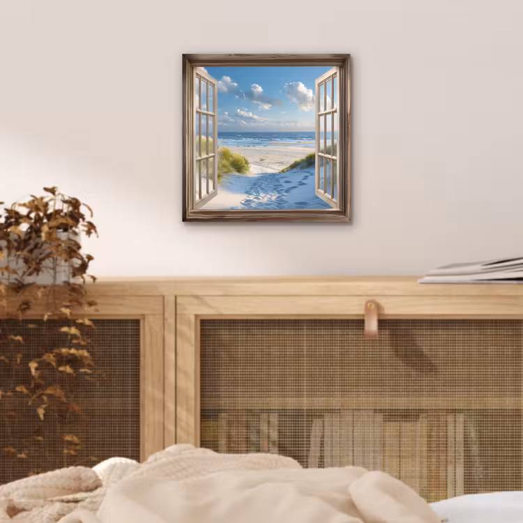 Doorkijk - Strand - Raam - Duinen - Zee aluminium wit klein -sfeer3