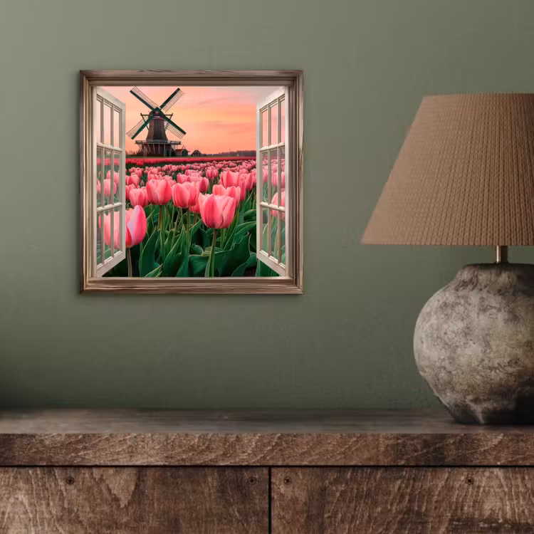 Doorkijk - Tulpen - Bloemen - Molen - Raam aluminium wit klein -sfeer2