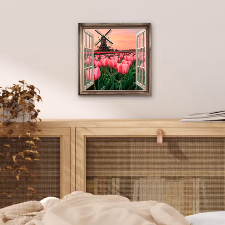 Doorkijk - Tulpen - Bloemen - Molen - Raam aluminium wit klein -sfeer3