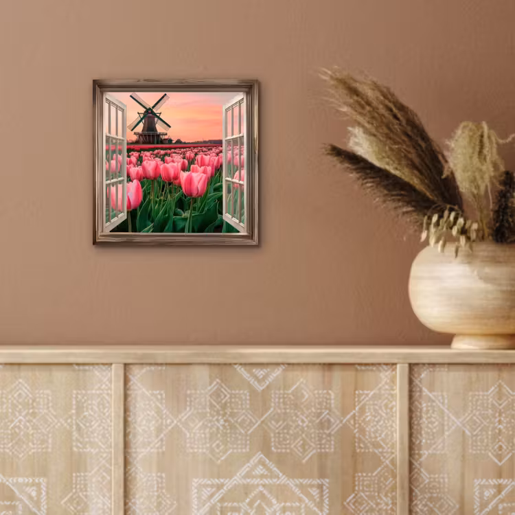 Doorkijk - Tulpen - Bloemen - Molen - Raam aluminium wit klein -sfeer4