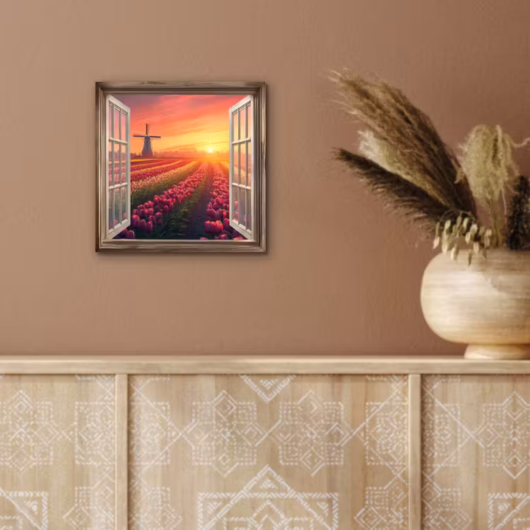 Doorkijk - Tulpen - Zonsondergang - Bloemen - Kleurrijk aluminium wit klein -sfeer4