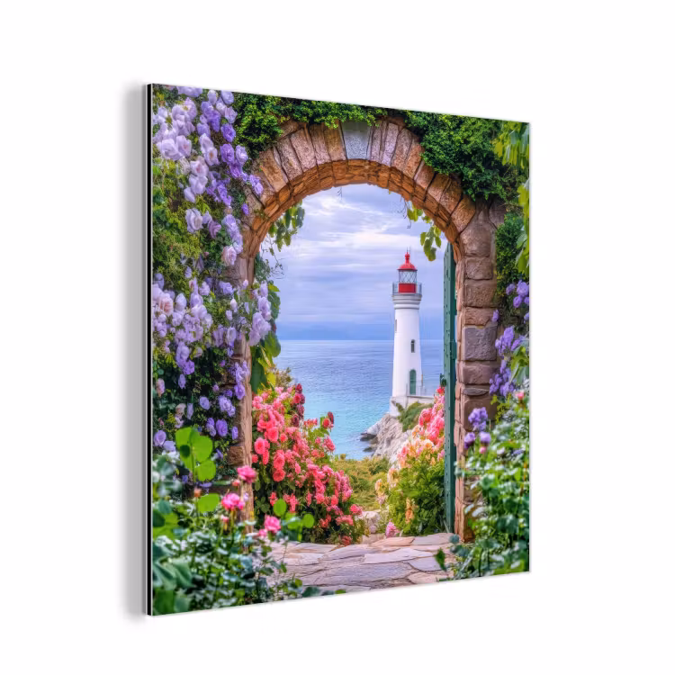 Doorkijk - Vuurtoren - Bloemen - Uitzicht aluminium wit klein -3d