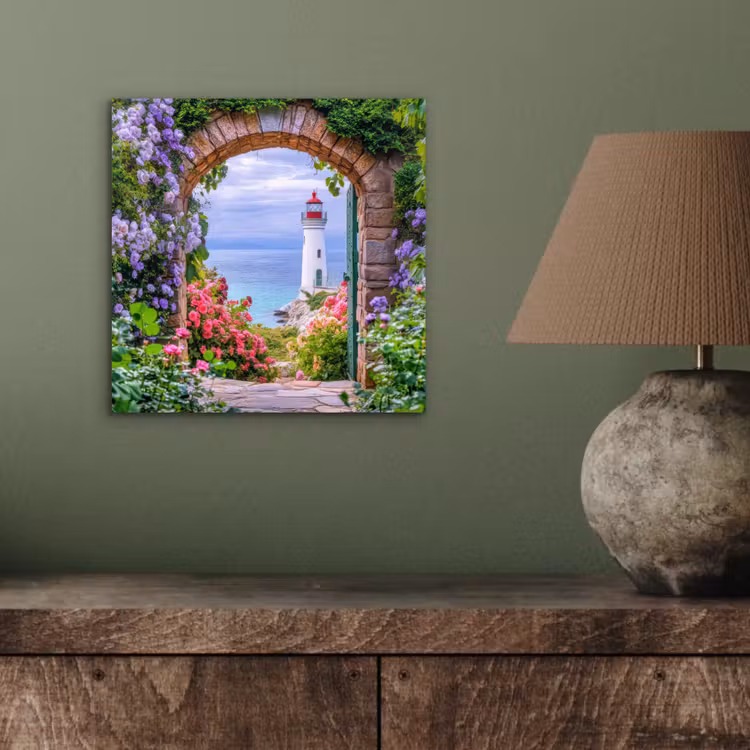 Doorkijk - Vuurtoren - Bloemen - Uitzicht aluminium wit klein -sfeer2