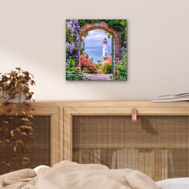 Doorkijk - Vuurtoren - Bloemen - Uitzicht aluminium wit klein -sfeer3