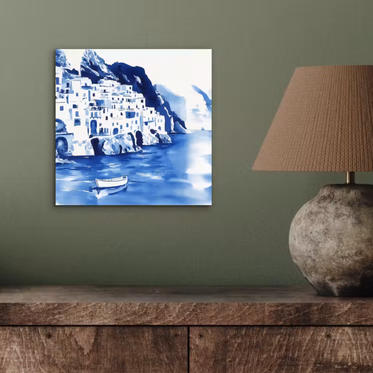 Dorp - Rotswand - Roeiboot - Water aluminium wit klein -sfeer2