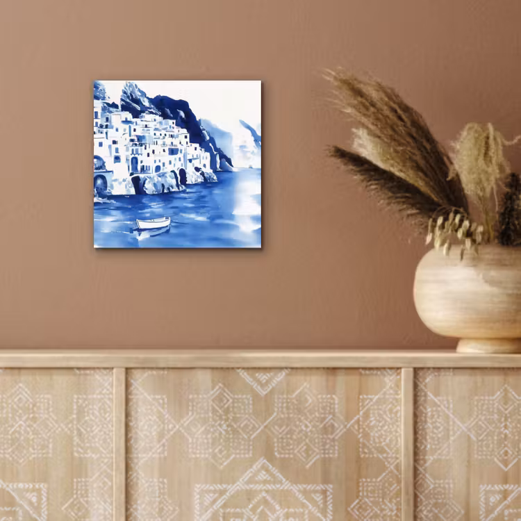 Dorp - Rotswand - Roeiboot - Water aluminium wit klein -sfeer4