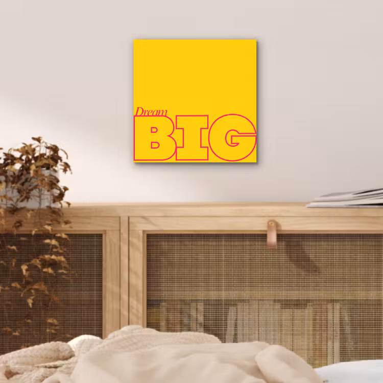 Dream big - Geel - Grafisch aluminium wit klein -sfeer3