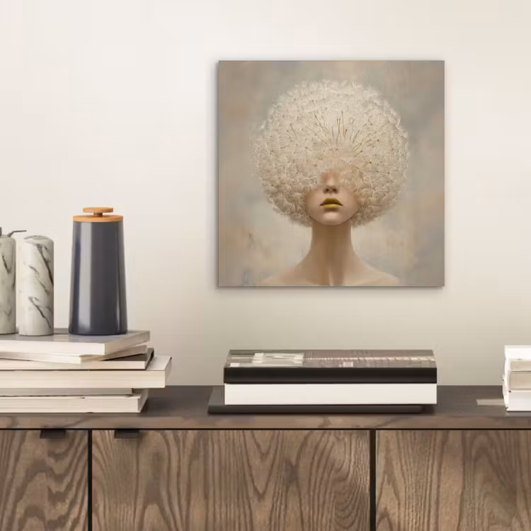 Dromerig - Beige - Paardenbloemzaadjes aluminium wit klein -sfeer1
