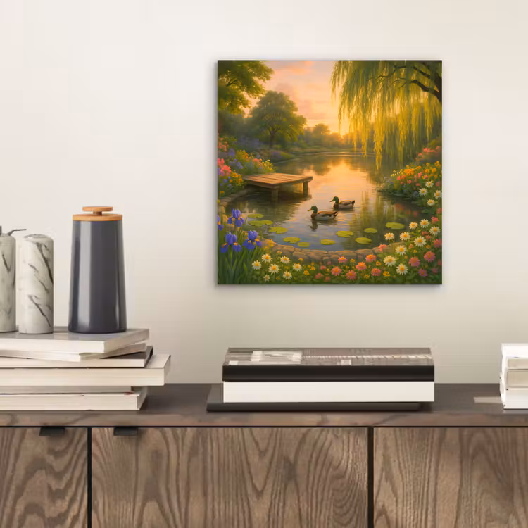 Eenden - Vijver - Bloemen aluminium wit klein -sfeer1