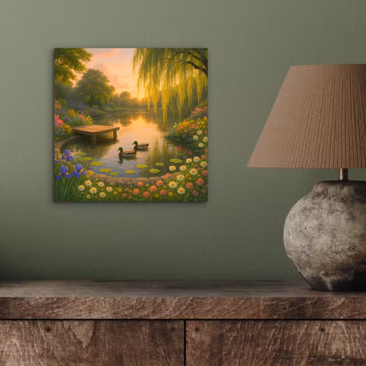 Eenden - Vijver - Bloemen aluminium wit klein -sfeer2