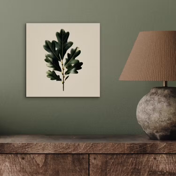 Eikenbladeren - Beige - Groen - Golvende randen aluminium wit klein -sfeer2
