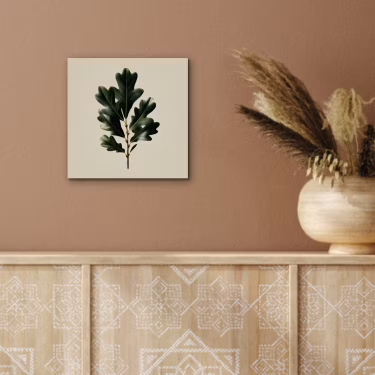 Eikenbladeren - Beige - Groen - Golvende randen aluminium wit klein -sfeer4