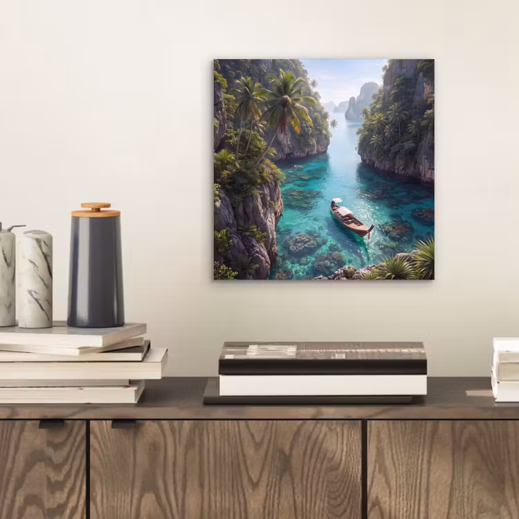 Eiland - Tropisch - Water - Palmbomen - Natuur aluminium wit klein -sfeer1