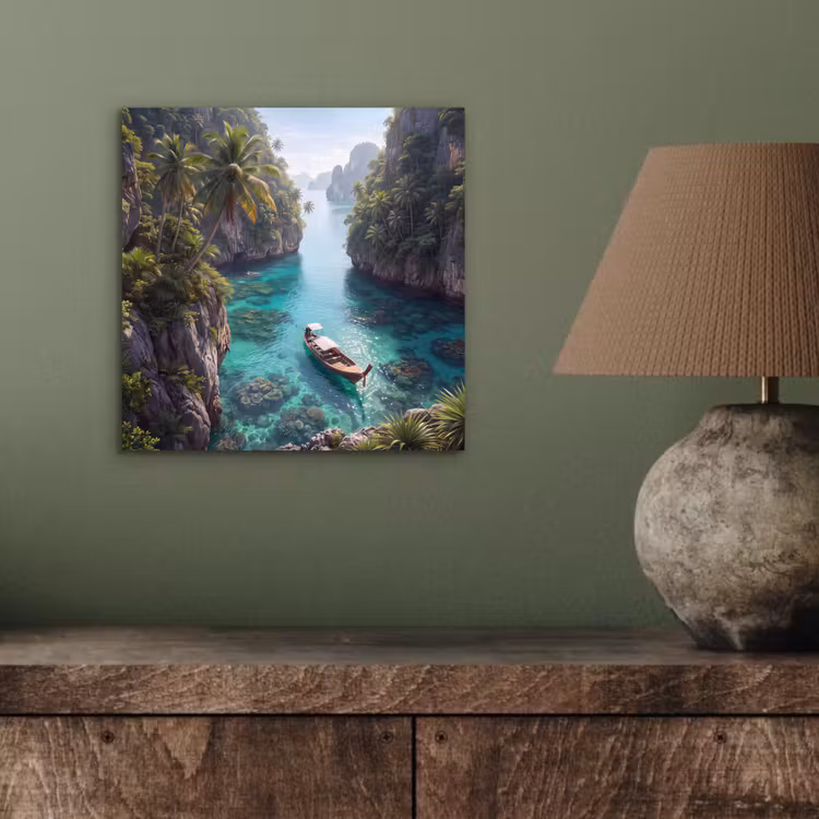 Eiland - Tropisch - Water - Palmbomen - Natuur aluminium wit klein -sfeer2