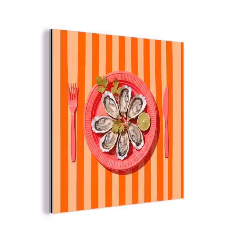 Eten - Oester - Zeevruchten - Oranje - Modern aluminium wit klein -3d