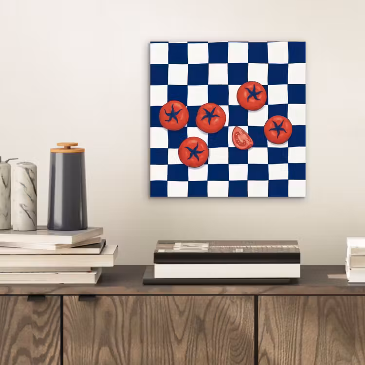 Eten - Tomaten - Keuken - Illustratie - Rood-Blauw aluminium wit klein -sfeer1