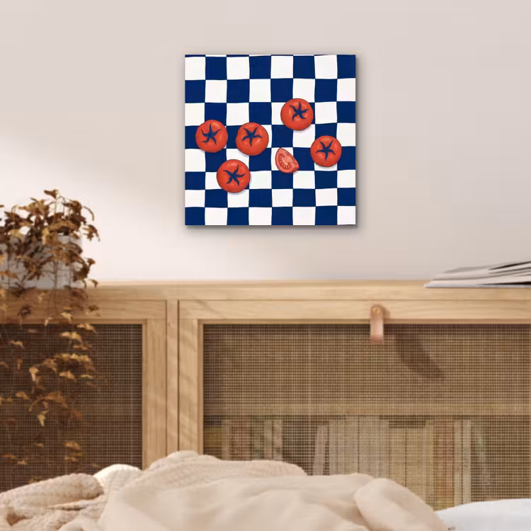 Eten - Tomaten - Keuken - Illustratie - Rood-Blauw aluminium wit klein -sfeer3