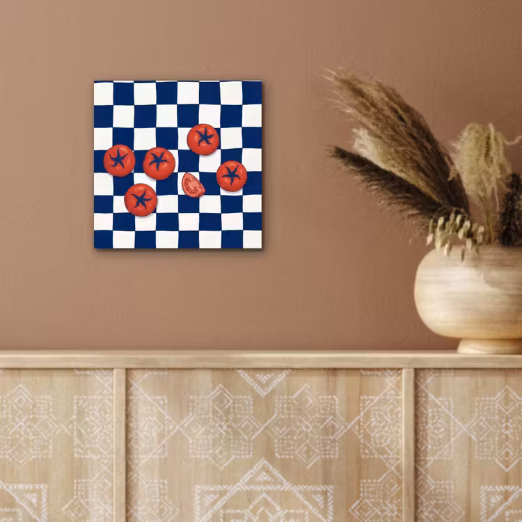 Eten - Tomaten - Keuken - Illustratie - Rood-Blauw aluminium wit klein -sfeer4