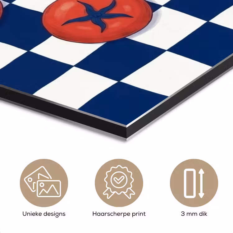 Eten - Tomaten - Keuken - Illustratie - Rood-Blauw aluminium wit klein -closeup_NL