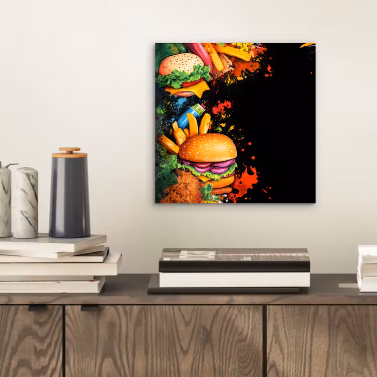 Fastfood - Graffiti - Hamburger - Eten - Modern aluminium wit klein -sfeer1