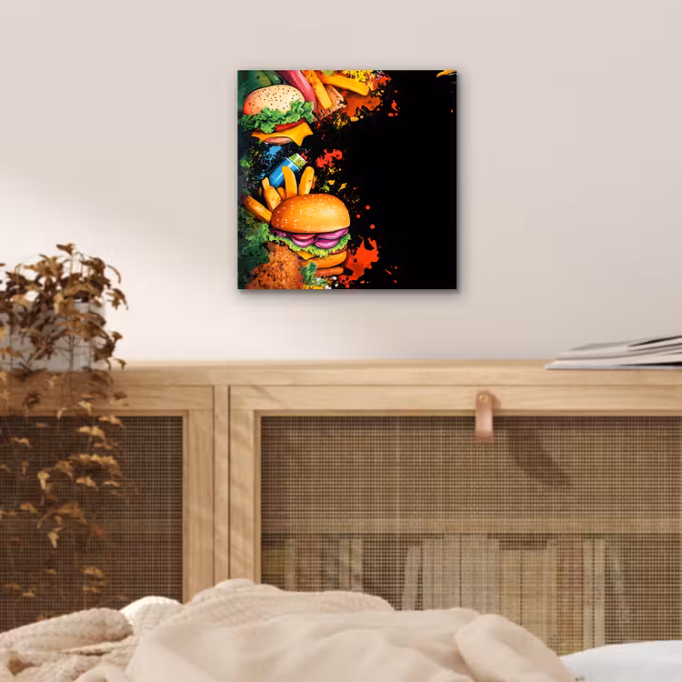 Fastfood - Graffiti - Hamburger - Eten - Modern aluminium wit klein -sfeer3