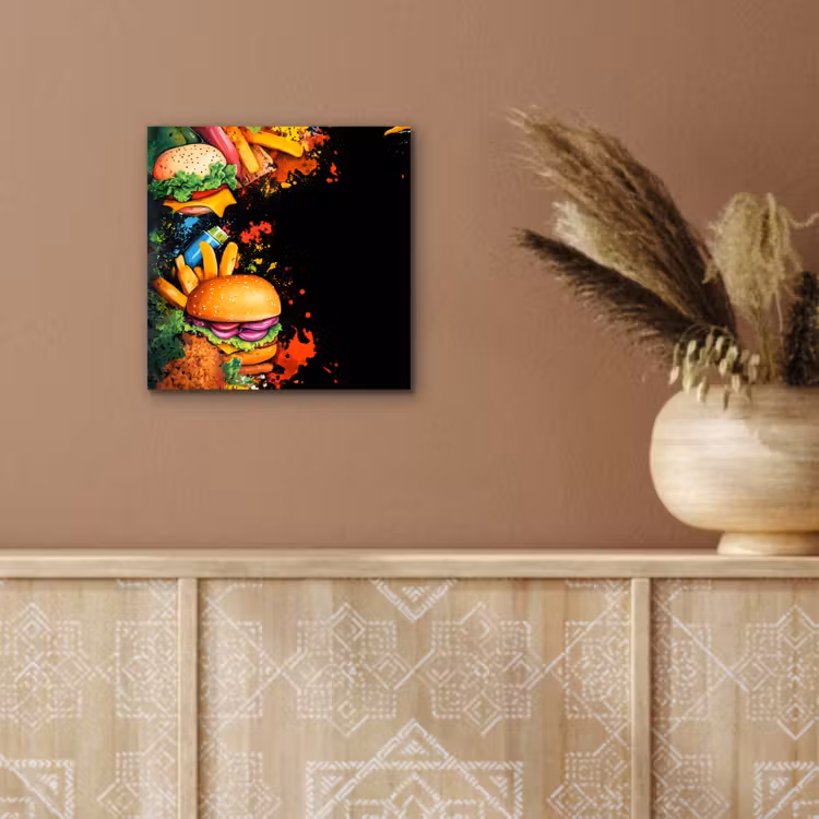 Fastfood - Graffiti - Hamburger - Eten - Modern aluminium wit klein -sfeer4