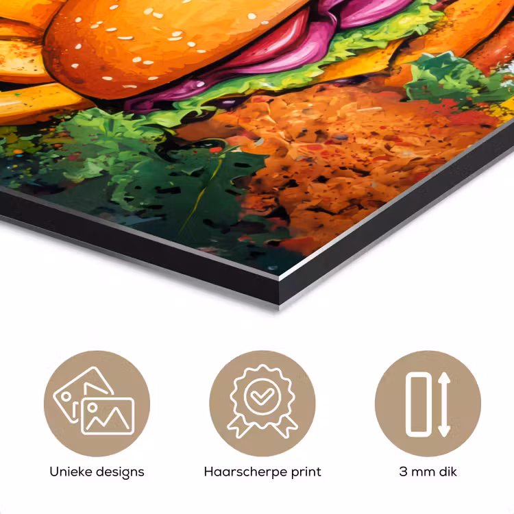 Fastfood - Graffiti - Hamburger - Eten - Modern aluminium wit klein -closeup_NL