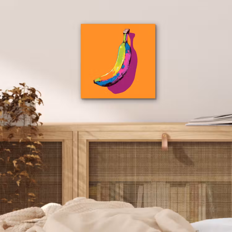 Felle kleuren - Banaan - popart aluminium wit klein -sfeer3