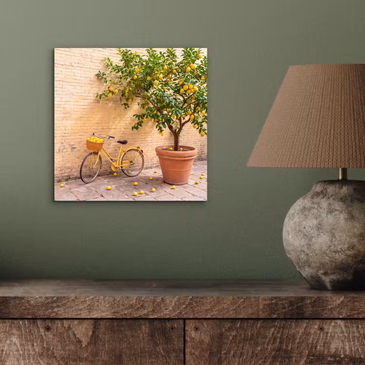 Fiets - Mand - Eten - Geel - Zomer aluminium wit klein -sfeer2