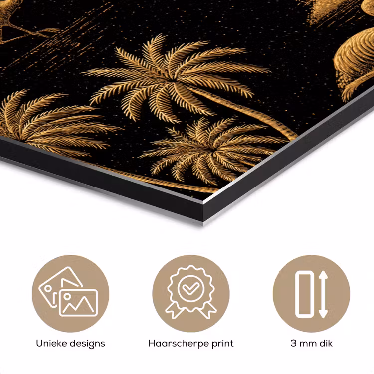 Flamingo - Palmbomen - Tropisch - Goud - Zwart aluminium wit klein 46 -closeup_NL