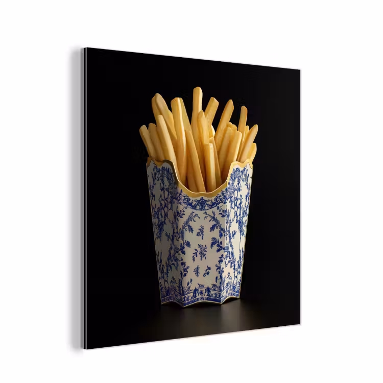 Friet - Porselein - Delfts blauw - Eten aluminium wit klein -3d