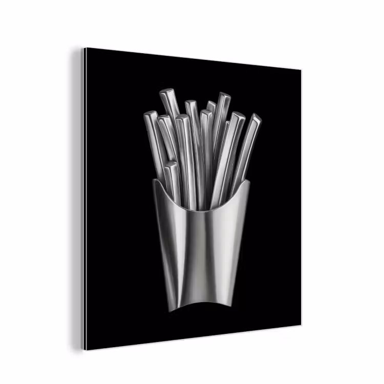 Frietjes - Futuristisch - Zilver aluminium wit klein -3d