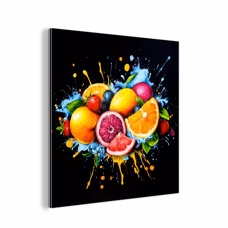 Fruit - Graffiti - Kleurrijk - Sinaasappel - Aardbei - Abstract aluminium wit klein -3d