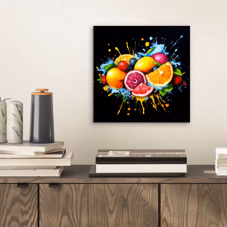 Fruit - Graffiti - Kleurrijk - Sinaasappel - Aardbei - Abstract aluminium wit klein -sfeer1