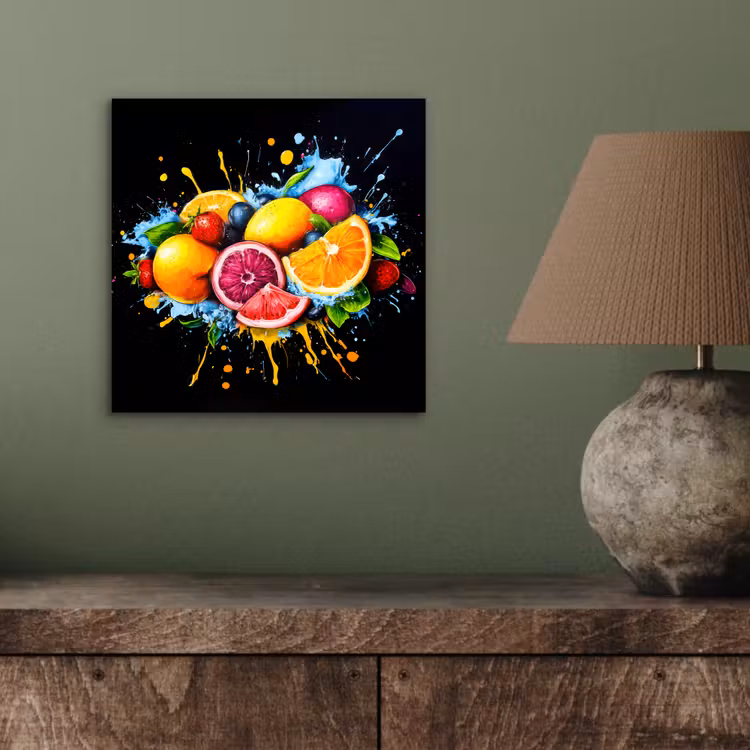 Fruit - Graffiti - Kleurrijk - Sinaasappel - Aardbei - Abstract aluminium wit klein -sfeer2