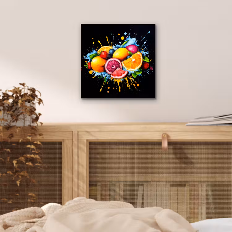 Fruit - Graffiti - Kleurrijk - Sinaasappel - Aardbei - Abstract aluminium wit klein -sfeer3