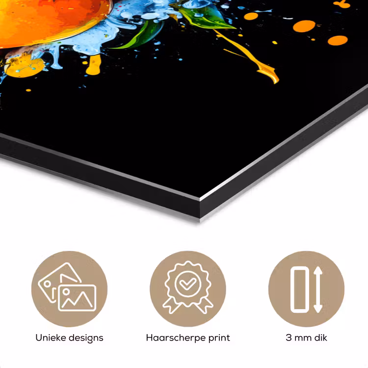 Fruit - Graffiti - Kleurrijk - Sinaasappel - Aardbei - Abstract aluminium wit klein -closeup_NL