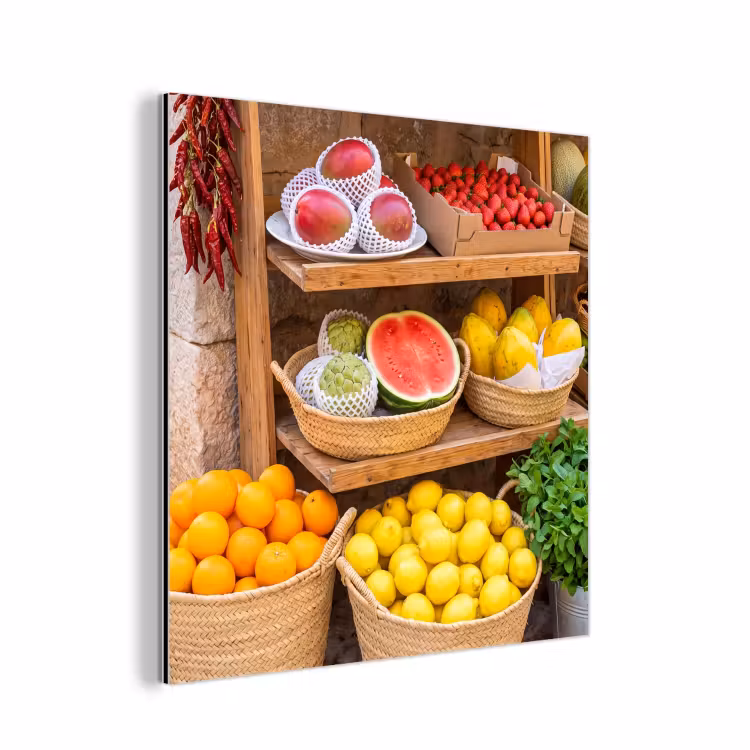 Aluminium schilderij - Fruit - Markt - Vers - Fruit - Markt - Vers aluminium wit klein