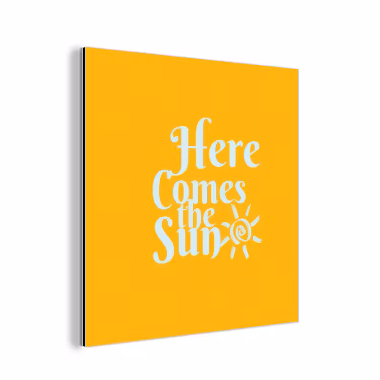 Geel - Blauw - Here comes the sun aluminium wit klein -3d