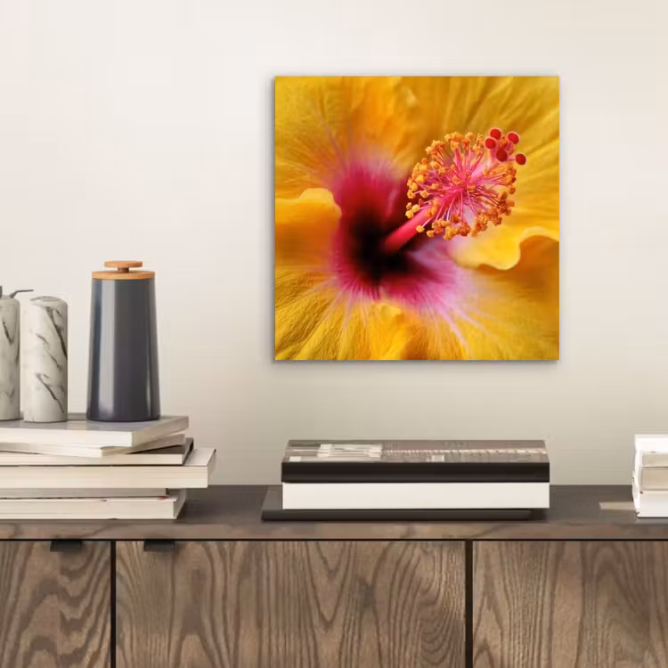 Geel - Hibiscus - Tropisch aluminium wit klein -sfeer1