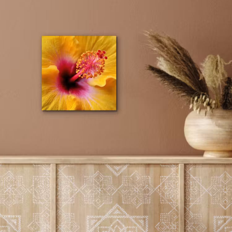 Geel - Hibiscus - Tropisch aluminium wit klein -sfeer4