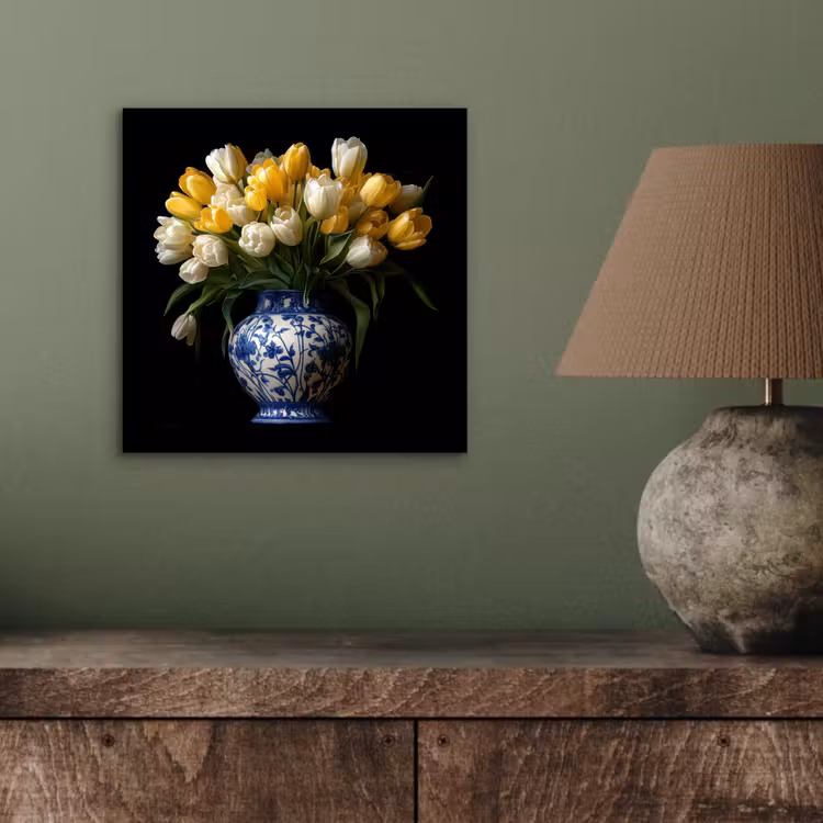 Geel - Tulpen - Vaas - Bloemen aluminium wit klein -sfeer2