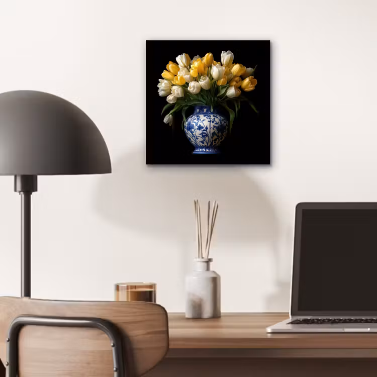 Geel - Tulpen - Vaas - Bloemen aluminium wit klein -sfeer5