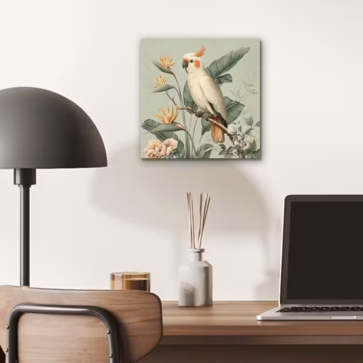 Gele kuifkaketoe - paradijsvogelbloemen - Groen aluminium wit klein -sfeer5
