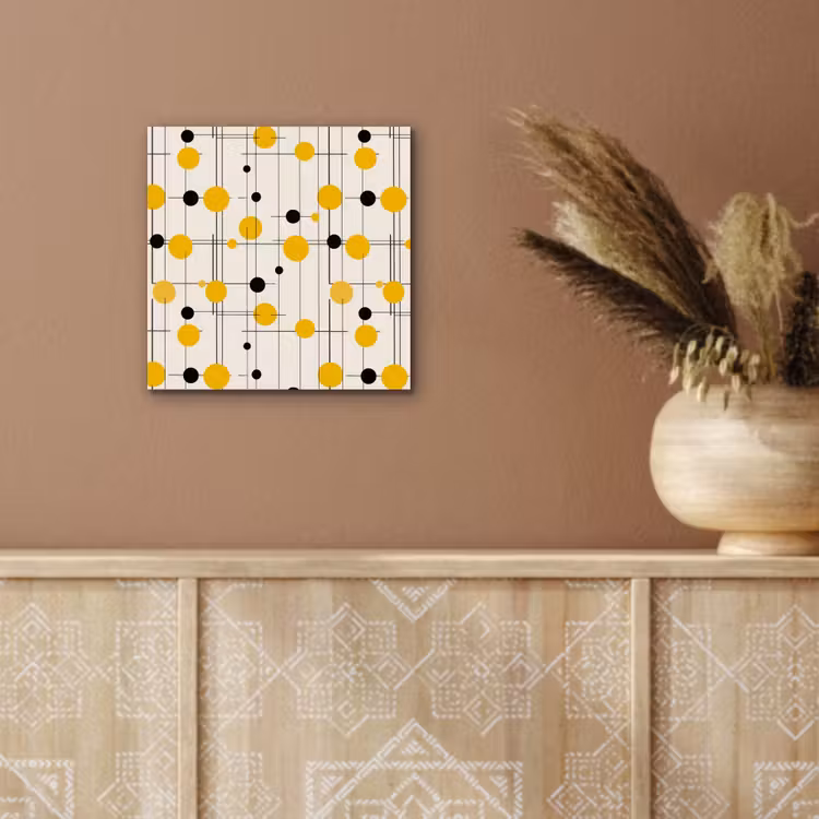 Geometrisch - Retro - Lijnen - Okergeel - Zwart aluminium wit klein 46 -sfeer4