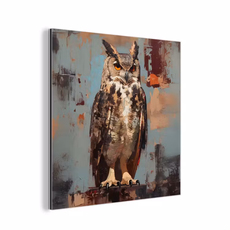 Geschilderd - Abstract - Uil - Bruin aluminium wit klein -3d