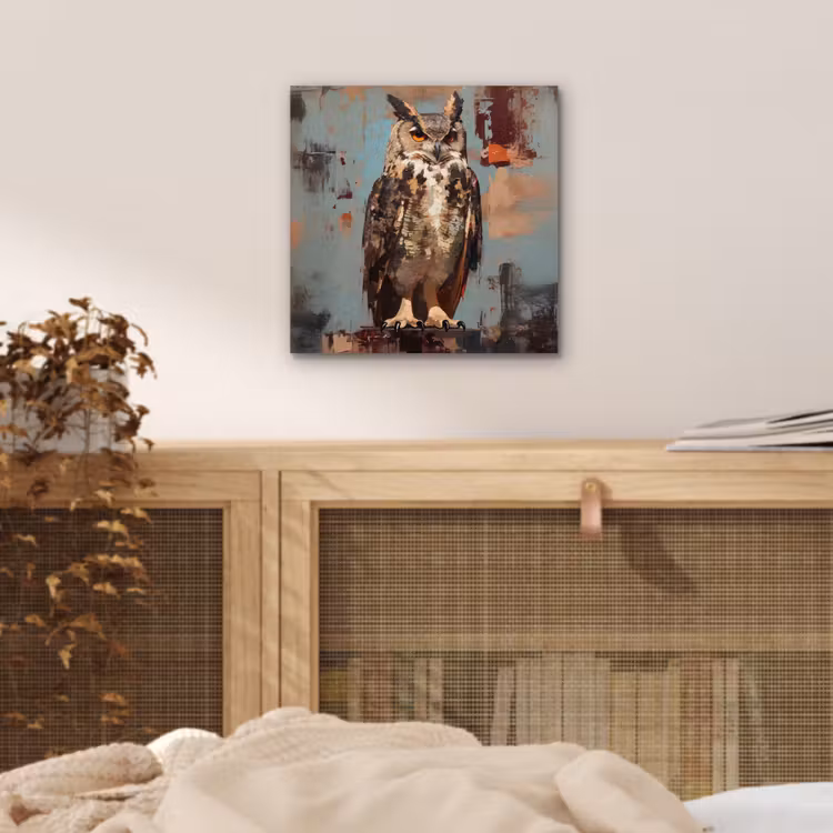Geschilderd - Abstract - Uil - Bruin aluminium wit klein -sfeer3