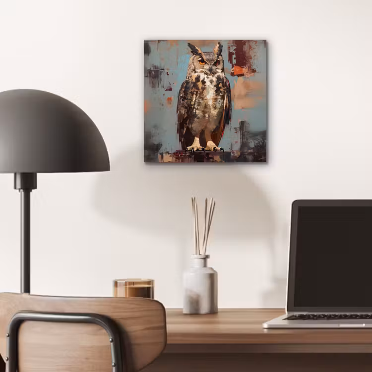 Geschilderd - Abstract - Uil - Bruin aluminium wit klein -sfeer5