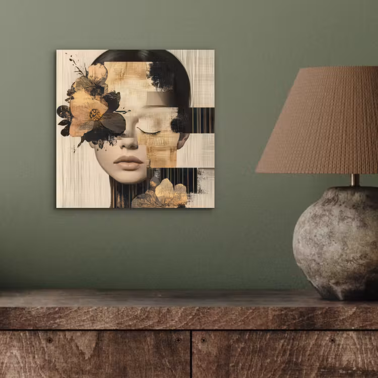 Gezicht - Bloemen - Zwart - Vrouw aluminium wit klein -sfeer2