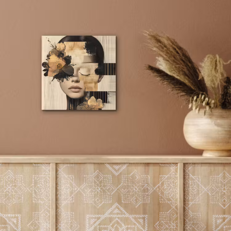Gezicht - Bloemen - Zwart - Vrouw aluminium wit klein -sfeer4